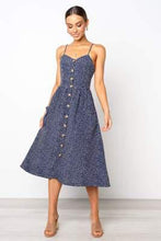 Load image into Gallery viewer, Button Striped Print Cotton Linen Casual Summer Dress 2019 Sexy Spaghetti Strap V-neck Off Shoulder Women Midi Dress Vestidos