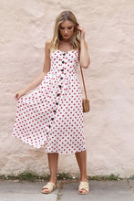 Load image into Gallery viewer, Button Striped Print Cotton Linen Casual Summer Dress 2019 Sexy Spaghetti Strap V-neck Off Shoulder Women Midi Dress Vestidos