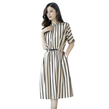 Load image into Gallery viewer, Women Summer Dress Half Sleeves Slim Fit Striped Round Neck Elastic Waist IK88