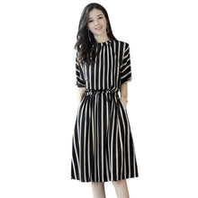Load image into Gallery viewer, Women Summer Dress Half Sleeves Slim Fit Striped Round Neck Elastic Waist IK88